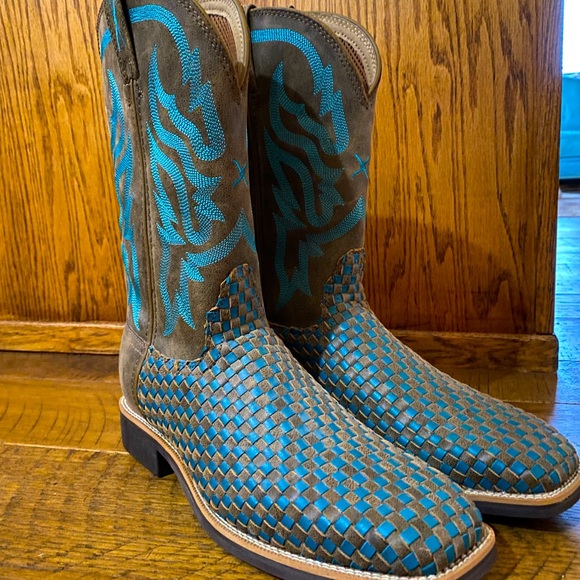 Twisted X Shoes - Size 9B Tin Haul Womens Cowboy Boots Turquoise and Tan